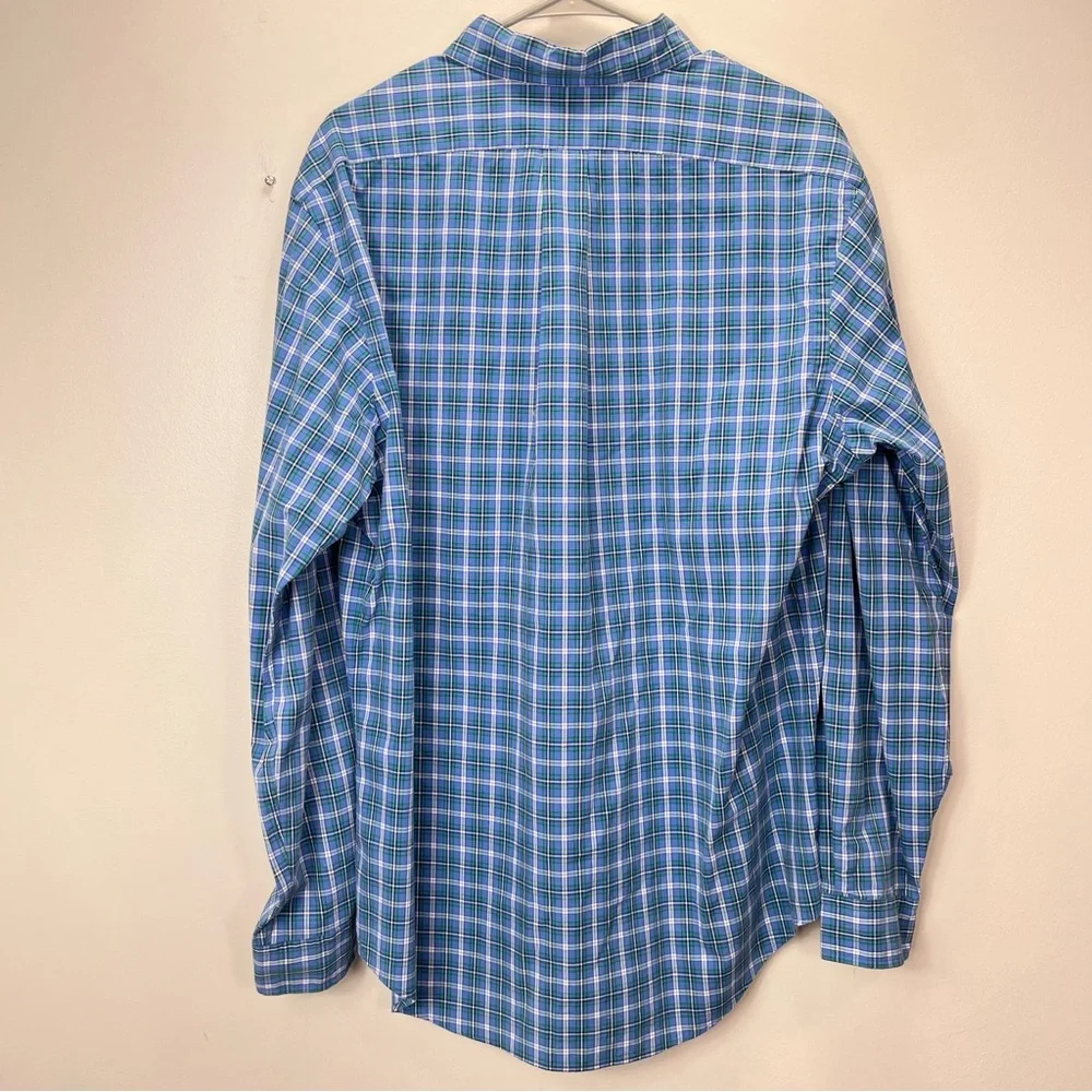 Polo Ralph Lauren Blue Green Plaid Cotton Button Down‎ Shirt XL